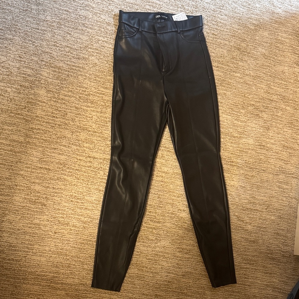 Zara Shiny Black Leather Pants